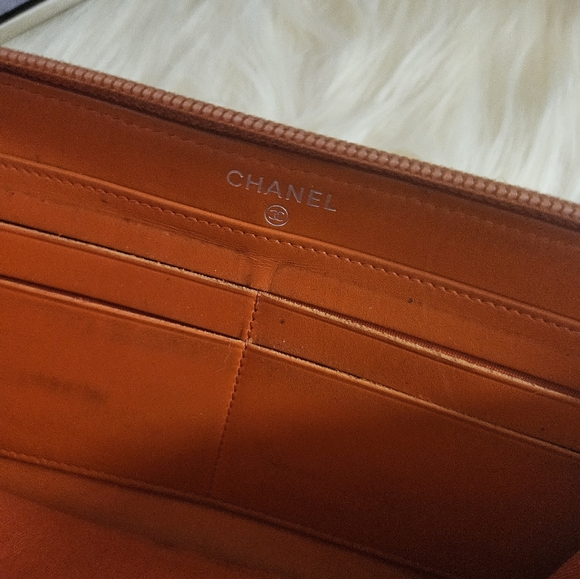 Authentic Chanel Caviar Large Timeless Gusset Zip Around Wallet Orange - Picture 15 of 16